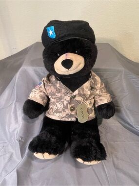 Build-A-Bear Black Bear in Digital Camo Jacket & Military Cap